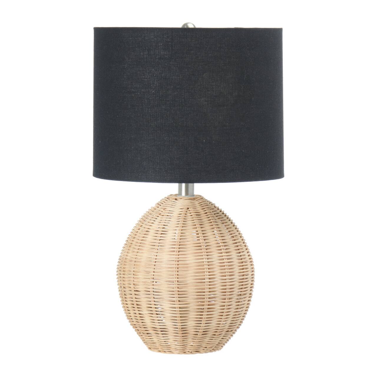 Hello Honey® 20" Natural Boho Woven Rattan Table Lamp with Black Linen Shade